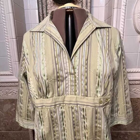 Jessi L. Size 1X. Green Stripe Cotton Blend. 3/4 Sleeve. Side Zipper. B4 - Picture 6 of 9